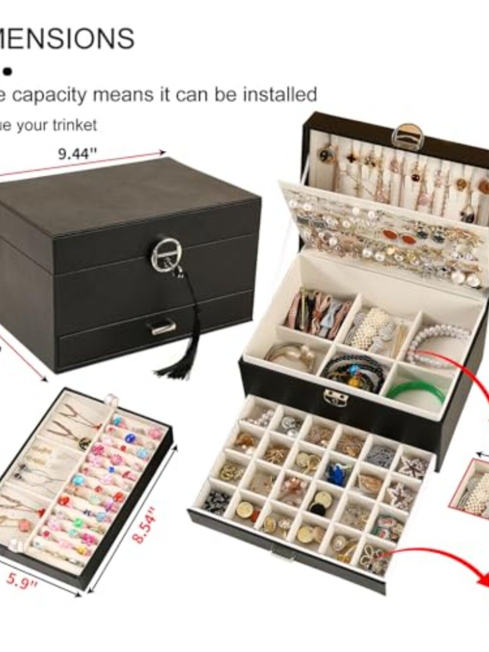 5 Layers Girl Jewelry Organizer Box With Lock - Picture 3 of 6